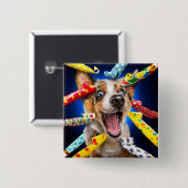 Gelukkig Hond Feest Toeters Vierkante Button 5,1 Cm (Voorkant /achterkant)