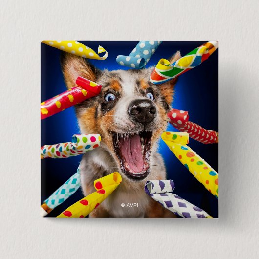 Gelukkig Hond Feest Toeters Vierkante Button 5,1 Cm (Voorkant)