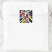 Gelukkig Hond Feest Toeters Vierkante Sticker (Tas)