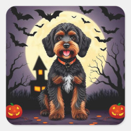 Gelukkig Hond Halloween Thema Mopne Pompoen Vierkante Sticker