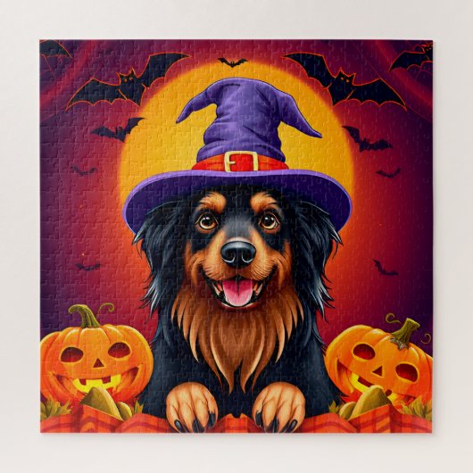 Gelukkig Hond Herfst Halloween Feest Scene Legpuzzel (Verticaal)