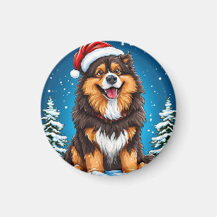 Gelukkig honden die een kerstman hoed dragen magneet