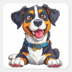 Gelukkig honden strip illustratie vierkante sticker