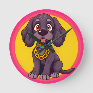 Gelukkig honden stripillustratie ronde klok