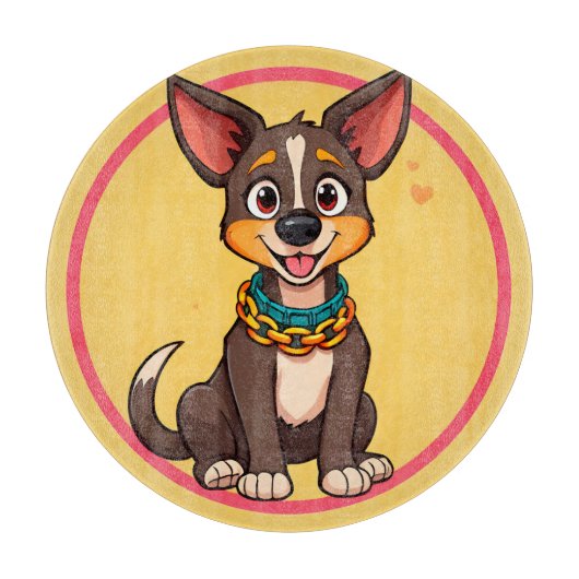 Gelukkig honden stripillustratie snijplank (Voorkant)