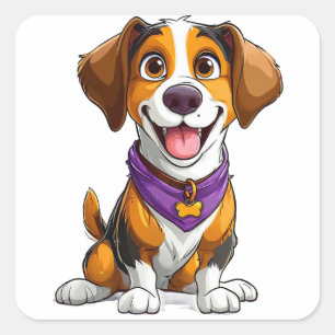 Gelukkig honden stripillustratie vierkante sticker