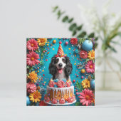 Gelukkig hondenfeest met kleurrijke taart kaart (Staand voorkant)