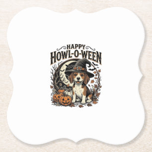 Gelukkig Howl-O-Ween Beagle Heksenhoed Halloween T Kartonnen Onderzetters