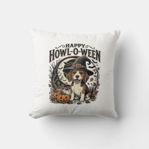 Gelukkig Howl-O-Ween Beagle Heksenhoed Halloween T Kussen