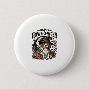 Gelukkig Howl-O-Ween Beagle Heksenhoed Halloween T Ronde Button 5,7 Cm