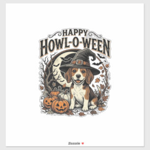 Gelukkig Howl-O-Ween Beagle Heksenhoed Halloween T Sticker