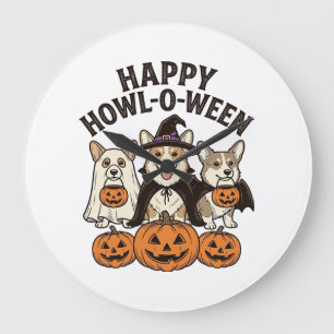 Gelukkig Howl-O-Ween Corgi Halloween Hond Vector O Grote Klok