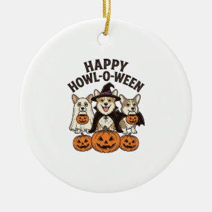 Gelukkig Howl-O-Ween Corgi Halloween Hond Vector O Keramisch Ornament