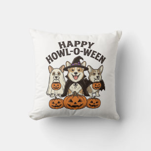Gelukkig Howl-O-Ween Corgi Halloween Hond Vector O Kussen