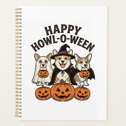 Gelukkig Howl-O-Ween Corgi Halloween Hond Vector O Planner (Voorkant)