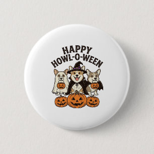 Gelukkig Howl-O-Ween Corgi Halloween Hond Vector O Ronde Button 5,7 Cm