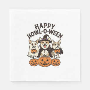 Gelukkig Howl-O-Ween Corgi Halloween Hond Vector O Servet
