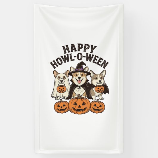Gelukkig Howl-O-Ween Corgi Halloween Hond Vector O Spandoek (Verticaal)