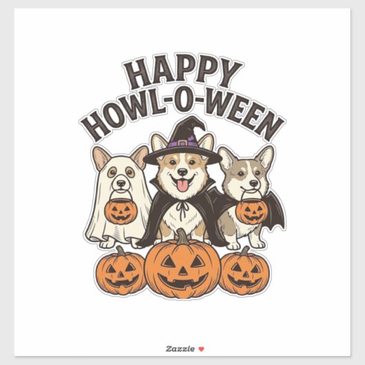 Gelukkig Howl-O-Ween Corgi Halloween Hond Vector O Sticker (Vel)