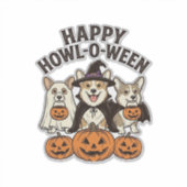 Gelukkig Howl-O-Ween Corgi Halloween Hond Vector O Sticker (Voorkant)