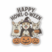 Gelukkig Howl-O-Ween Corgi Halloween Hond Vector O Sticker (Voorkant)