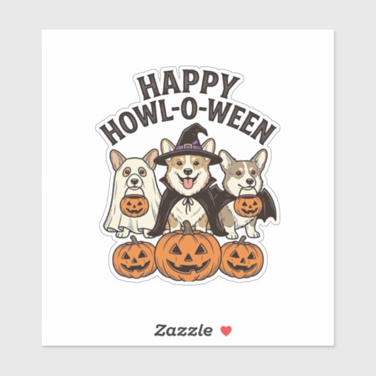 Gelukkig Howl-O-Ween Corgi Halloween Hond Vector O Sticker (Vel)