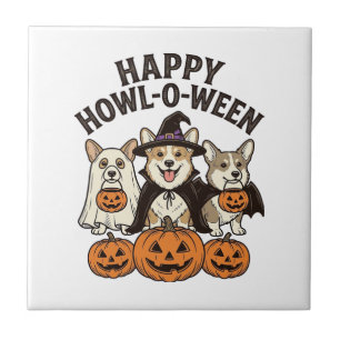 Gelukkig Howl-O-Ween Corgi Halloween Hond Vector O Tegeltje
