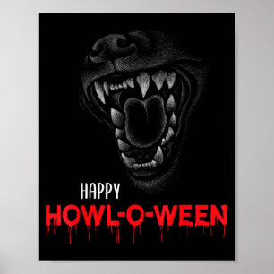 Gelukkig Howl-O-Ween Enge Huilende Hond Wolf Tande Poster