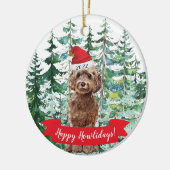 Gelukkig Howlidays Bruine Cockapoo Hond Kerst Orna Keramisch Ornament (Links)