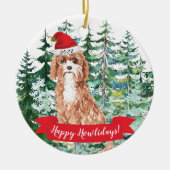 Gelukkig Howlidays Cavapoo Hond Kerst Ornament (Voorkant)