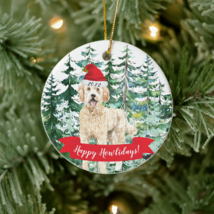 Gelukkig Howlidays Gouden Doodle Hond Kerst Orname Keramisch Ornament