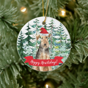 Gelukkig Howlidays Welsh Terrier Hond Kerst Orname Keramisch Ornament