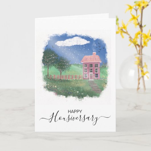 Gelukkig huis jubileum doorverwijzing kaart (Gele Bloem)