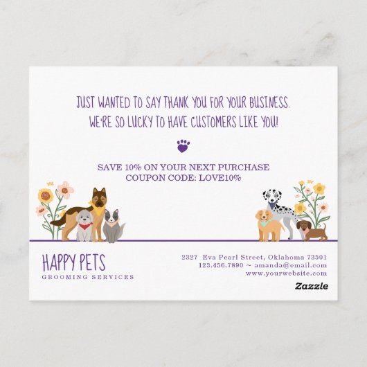 Gelukkig huisdier familie zorg, Grooming dank u Briefkaart (Achterkant)