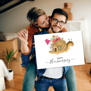 Gelukkig Huisjubileum Kaart, Slak Verhuizing Cute Kaart