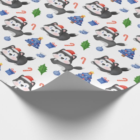 Gelukkig Husky Kerstpatroon Cadeaupapier (Hoek)
