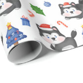 Gelukkig Husky Kerstpatroon Cadeaupapier (Rol Hoek)