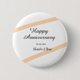 Gelukkig huwelijksjubileum oranje pastel lijnen na ronde button 5,7 cm