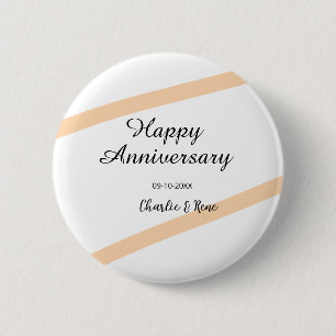 Gelukkig huwelijksjubileum oranje pastel lijnen na ronde button 5,7 cm
