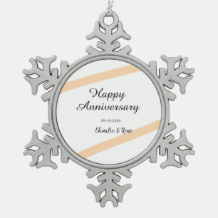 Gelukkig huwelijksjubileum oranje pastel lijnen na tin sneeuwvlok ornament