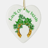 Gelukkig Iers Hoefijzer en Shamrocks Keramisch Ornament (Rechts)