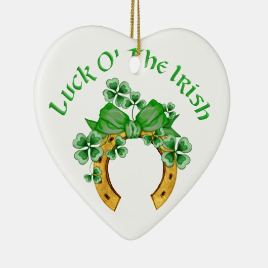 Gelukkig Iers Hoefijzer en Shamrocks Keramisch Ornament (Rechts)