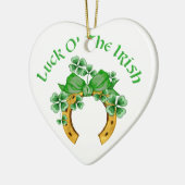 Gelukkig Iers Hoefijzer en Shamrocks Keramisch Ornament (Links)