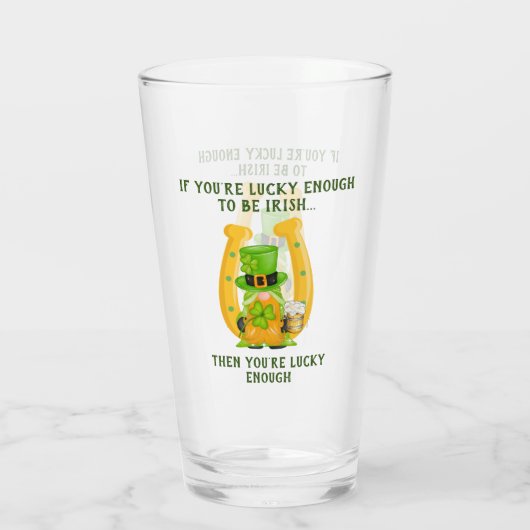 Gelukkig Iers Hoefijzer Gnome Glas (Achterkant)