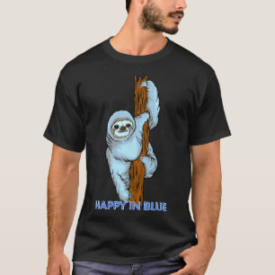 Gelukkig in blauwe luiaard hangen t-shirt