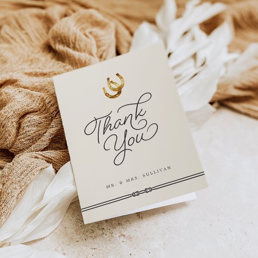 Gelukkig in de liefde | Rustieke Hoefijzers Bruilo Bedankkaart