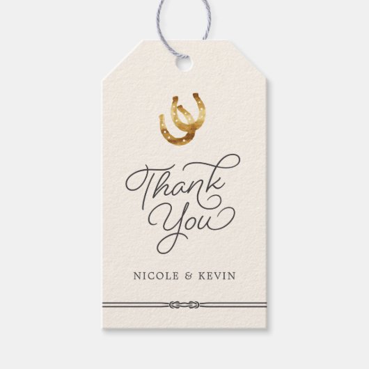 Gelukkig in de liefde | Rustieke Hoefijzers bruilo Cadeaulabel (Voorkant)