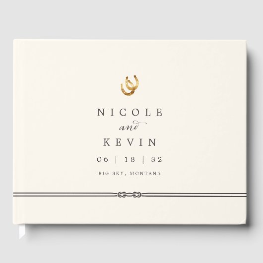 Gelukkig in de liefde | Rustieke Hoefijzers bruilo Gastenboek (Voorkant)