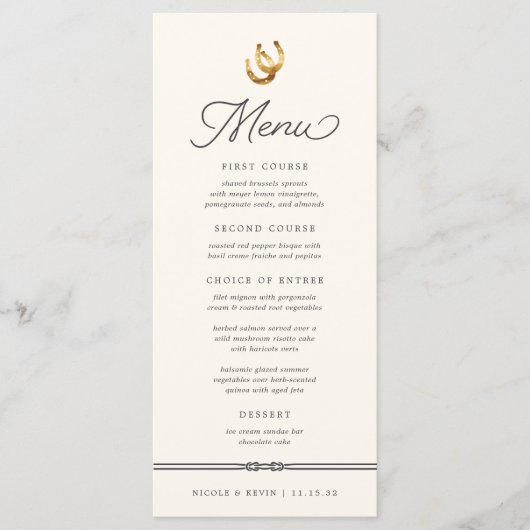 Gelukkig in de liefde | Rustieke Hoefijzers Bruilo Menu (Voorkant)