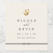 Gelukkig in de liefde | Rustieke Hoefijzers Bruilo Wijn Etiket (Enkel label)